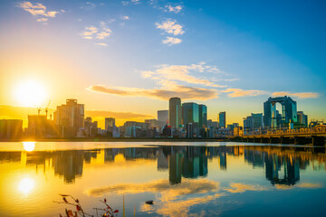 Osaka city downtown at sunrise. Japan 