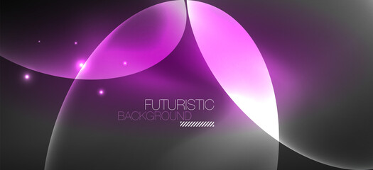 Neon ellipses abstract backgrounds. Shiny bright round shapes glowing in the dark. Vector futuristic illustrations for covers, banners, flyers and posters and other