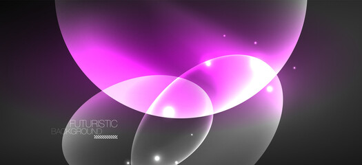 Neon ellipses abstract backgrounds. Shiny bright round shapes glowing in the dark. Vector futuristic illustrations for covers, banners, flyers and posters and other