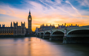 Naklejka na ściany i meble Big Ben at sunset in London. England
