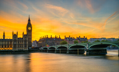 Big Ben world famous clock at sunset in London. England
