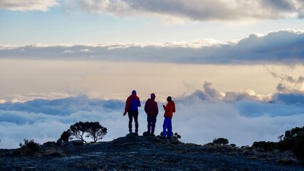 Porters above the clouds on Kilimanjaro