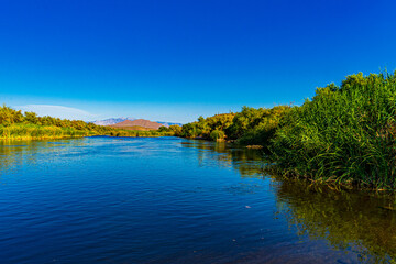 Fototapeta na wymiar The Salt River in the Sonoran Desert of Arizona with mountains in the distance