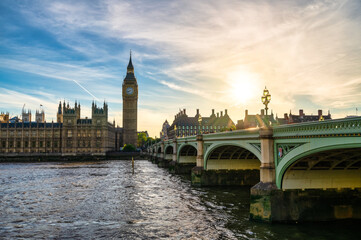 Naklejka na ściany i meble Big Ben at sunset in London. England