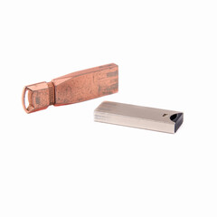 Two old USB flash drives isolated on a white background