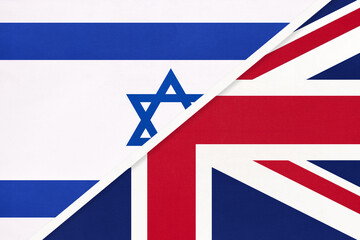 Israel and United Kingdom or UK, symbol of national flags from textile.