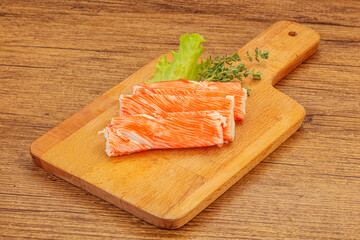 Crab sticks served salad leaves