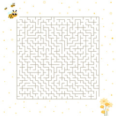 Obraz premium Children riddle with cute bee character and flowers, help to find right way, maze or labyrinth for books in cartoon style on light background