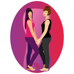 Vector A pair of girls hold hands love friendship sisters, female homosexuality, lesbianism