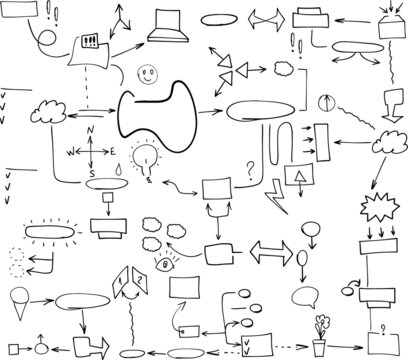 Vector creative Doodle business icons set of elements and arrows for infographics, diagrams, presentations.