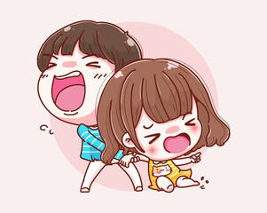 Stubborn girl crying and vector character design.