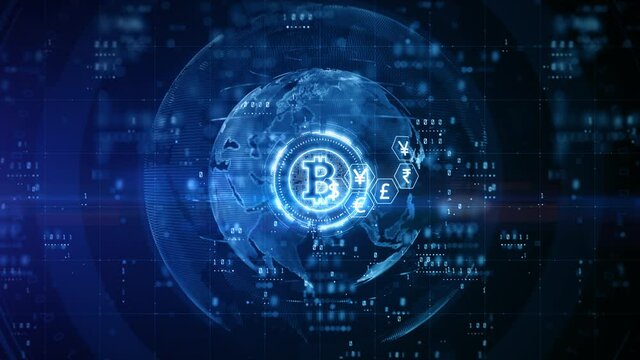 Bitcoin blockchain crypto currency digital encryption, Digital money exchange, Technology global network connections background concept.