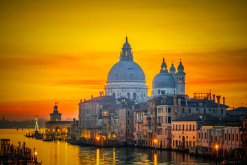 Basilica Santa Maria della Salute at sunrise. Landmark of Venice, Italy