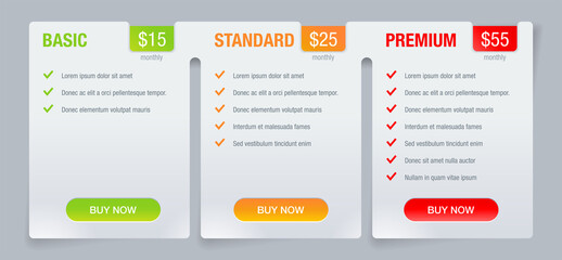 Fototapeta premium Tariff comparsion table block web chart template 