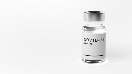 Vaccine against coronavirus. COVID-19 vaccine in phial isolated on white. 3d illustration.