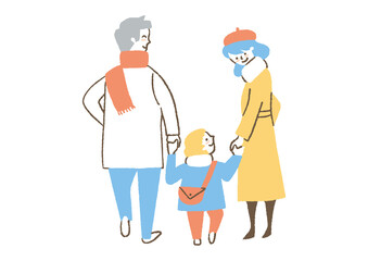 コートを着ている家族