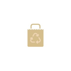 brown empty grocery paper bag with reuse sign. flat icon isolated on white.