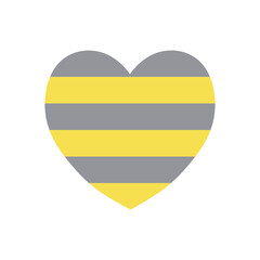 Striped heart with 2021 colors (Ultimate Gray + Illuminating). Trend illustration for your design. Perfect for kids room, logo, decorations for advertising, internet. 