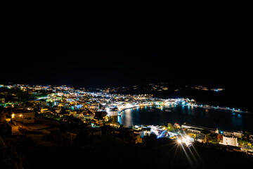 Fototapeta na wymiar Mykonos town viewed at night, Cyclades,Greece