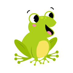 Green Frog with Protruding Eyes Sitting and Quacking Vector Illustration