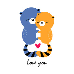 Cute Animals Embracing as Valentine Day Celebration Vector Illustration