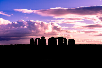 Silhouette of Stonehenge at sunset 