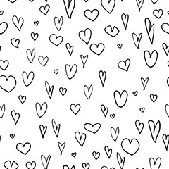 Hand drawn heart seamless pattern. Vector doodle hearts background.
