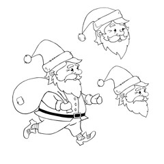 Santa Claus. Vector contour hand drawn illustration. New year and Christmas outline characters in doodle style, sketch. For greeting cards, calendars, prints, children's coloring book