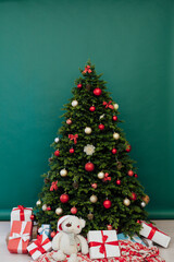 New Year presents christmas tree decor interior of the house