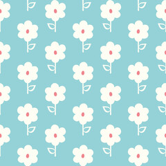 Floral pattern, cute nature vector seamless repeat of flowers and leaves.