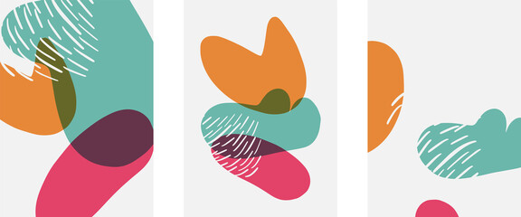 Fototapeta premium Hand drawn doodle shapes, wall art painting style, vector abstract background templates. A4 poster design or for covers, banners, flyers