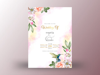 beautiful and elegant floral watercolor wedding invitation card template