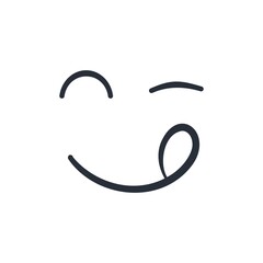  Gourmet. Yummy smiley emoticon with tongue lick mouth. Tasty food eating emoji face. Delicious cartoon  on white background. Smile face line design. 