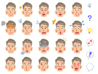 シニアの男性の20種類の表情
