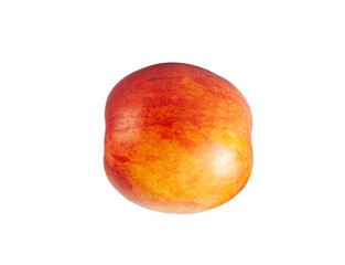 Peach or nectarine and peach slice with leaf on white background