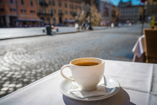 Morning coffee on the background of Piazza Navona in Rome,Italy