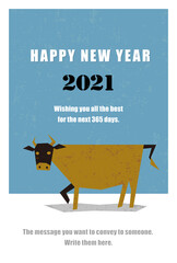 年賀状, 丑年, New years card, cow, 2021
