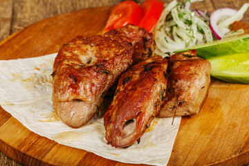 Pork kebab - Sashlik bbq seved vegetables