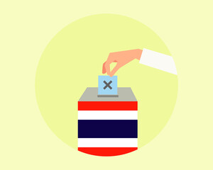 Ballot paper for election vote with voting box and Thailand flag 