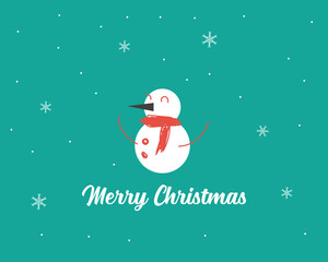 Merry Christmas concept: Snowman on snowflake for background. Cartoon vector style for your design.