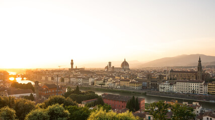 Fototapeta na wymiar Sunset landscapes over Arno River with Florence city skyline at golden time