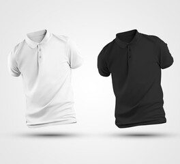 White, black polo template 3D rendering, isolated on background, front view.