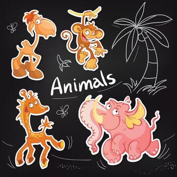 Vector animals cartoon characters. Cool Sticker designs