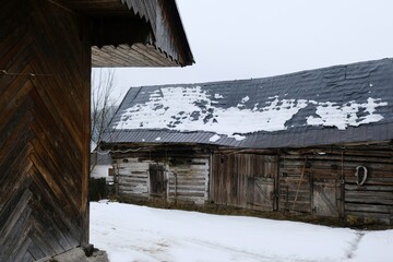 Interesting traditional wooden buildings in Sumiac (Šumiac) village, lying at feet of Kralova hola in Low Tatras in Slovakia © Iwona
