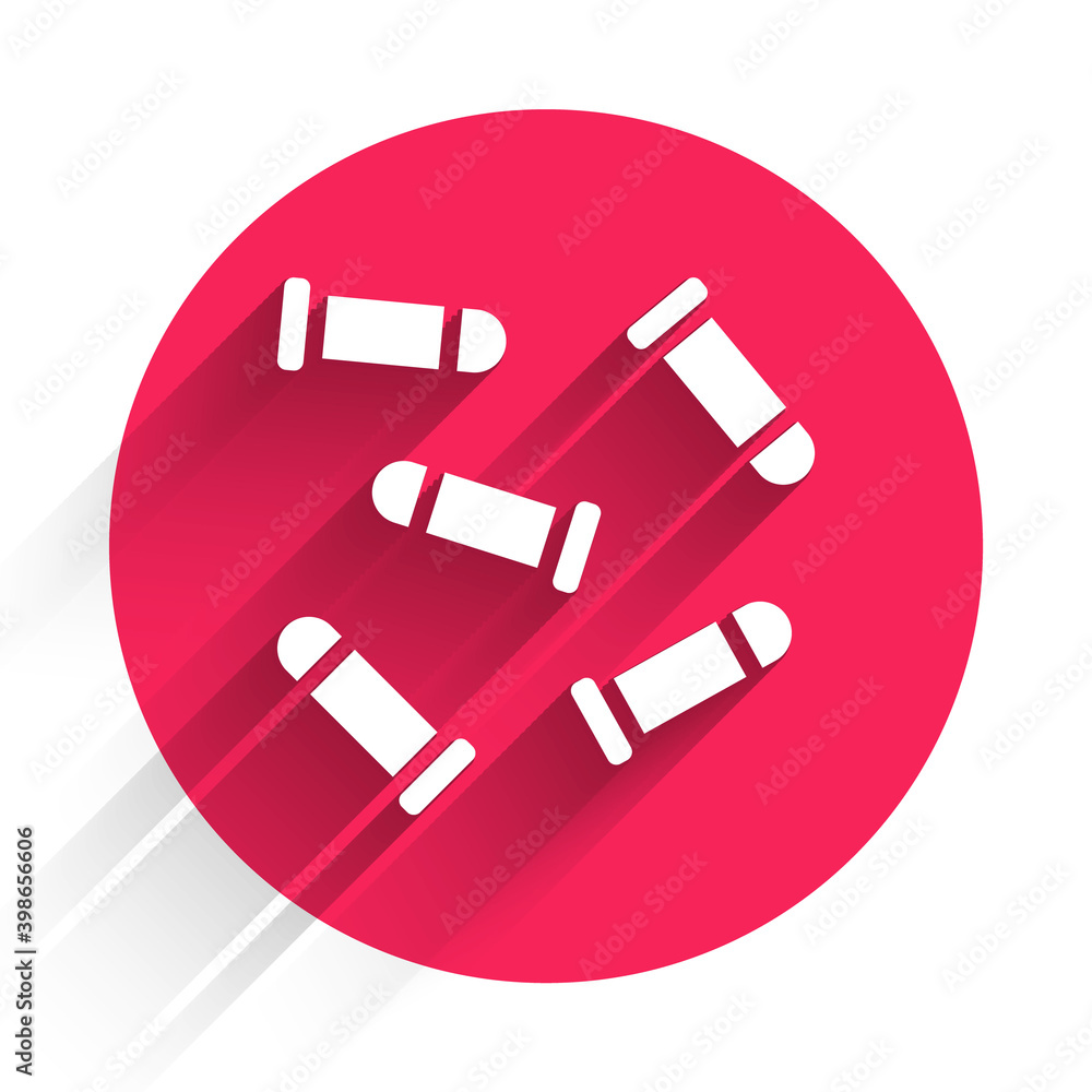 Poster white bullet icon isolated with long shadow. red circle button. vector.