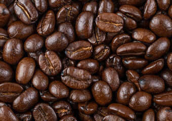 Coffee beans background. The view from top.