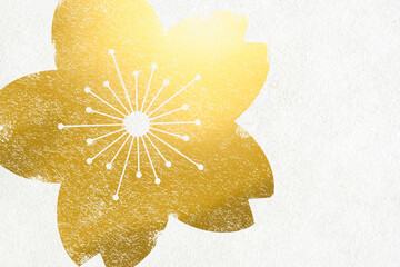 Background image of gold cherry blossom petals on white Japanese paper