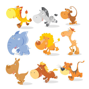 Vector runng animals in cool cartoon style