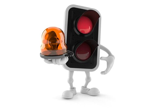 Red Traffic Light Character Holding Emergency Siren