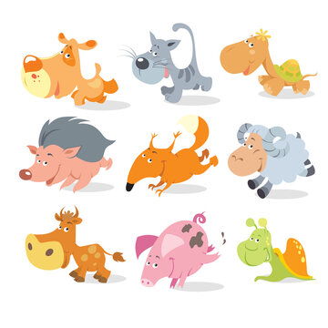 Vector running animals characters. Cute animals race.